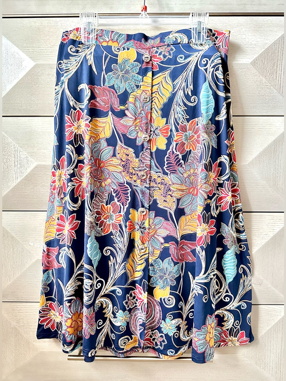Lavish Navy Blue Floral Paisley Print Button-Front Midi Skirt - Size XL